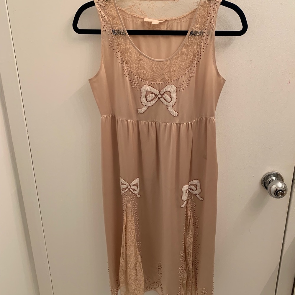 Silk cream Jill Stuart dress with beaded bow